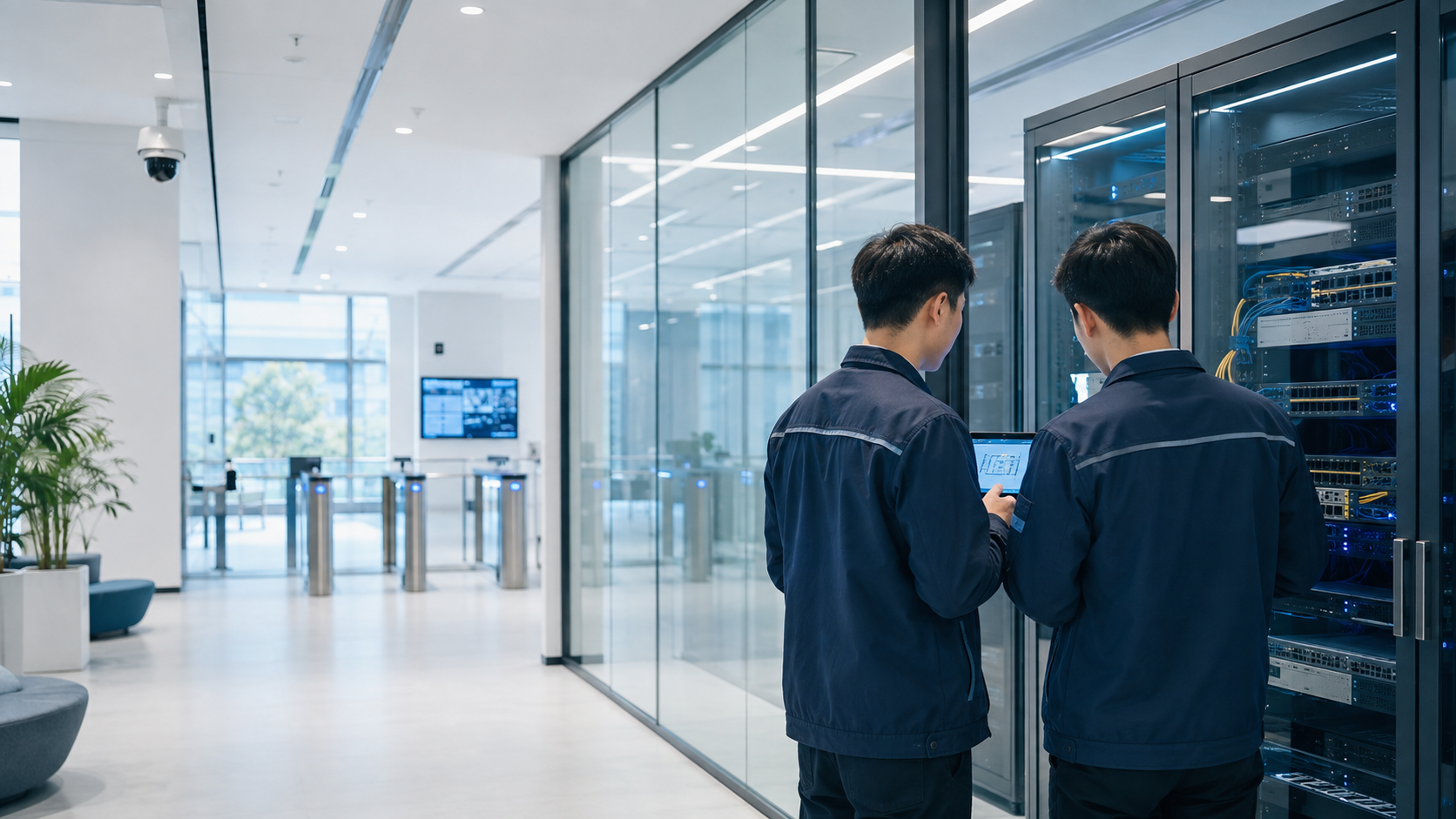 综安科技工程师调试企业网络机房与弱电智能化系统